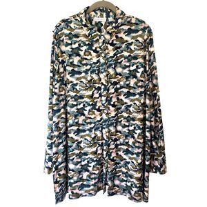 Susan Graver Liquid Knit Top 2X Multicolor Abstract Print Button-up Office Boho